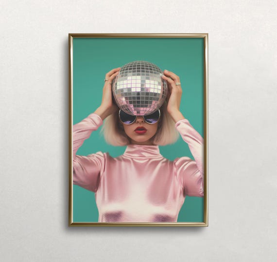 Woman Holding Disco Ball Disco Ball Art Soft Pastel Colors Pink Wall Decor Woman Holding Ball Wall Art