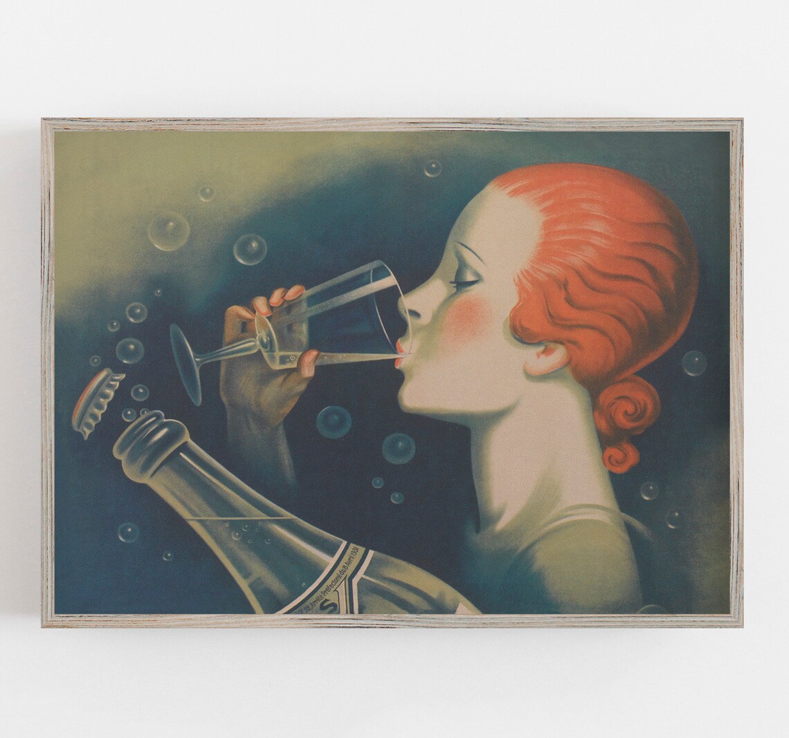 Bar Cart Vintage Art Print, Muted Neutral Decor