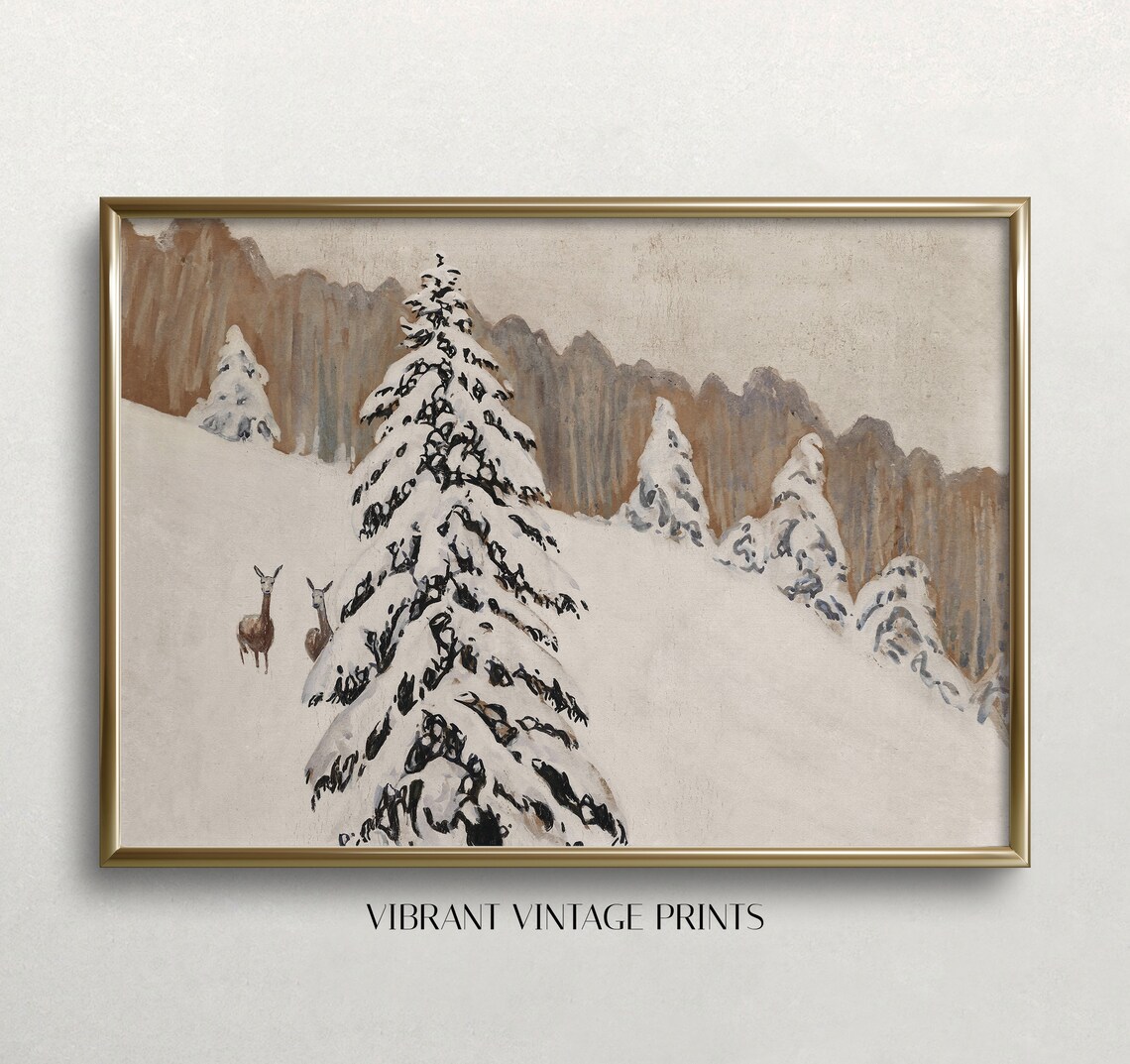 Winter Landscape Vintage Art Print, Muted Neutral Tones