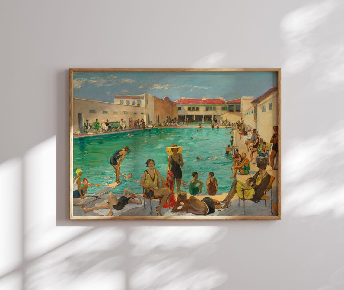 Vintage Swimming Pool Turquoise Water Summer Painting Poster - Image 2