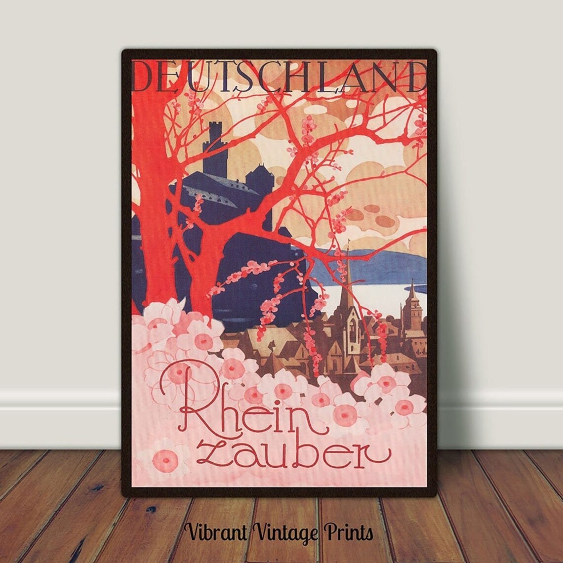 Vintage Germany Travel Poster, Rhine River Art Print