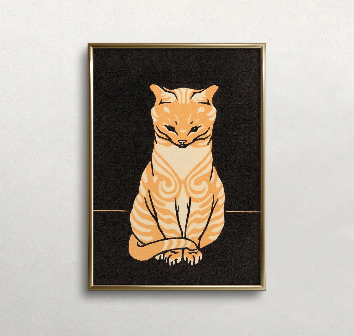 Yellow Tabby Cat Vintage Portrait Poster Print