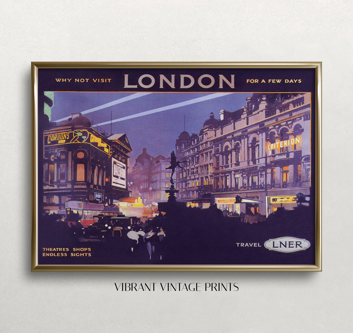 London Vintage Travel Poster, Piccadilly Circus