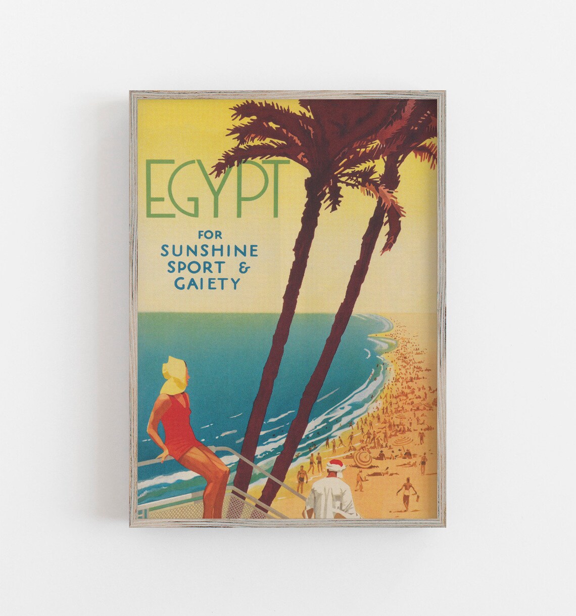 Vintage Egypt Beach Art Print, Palm Trees Summer