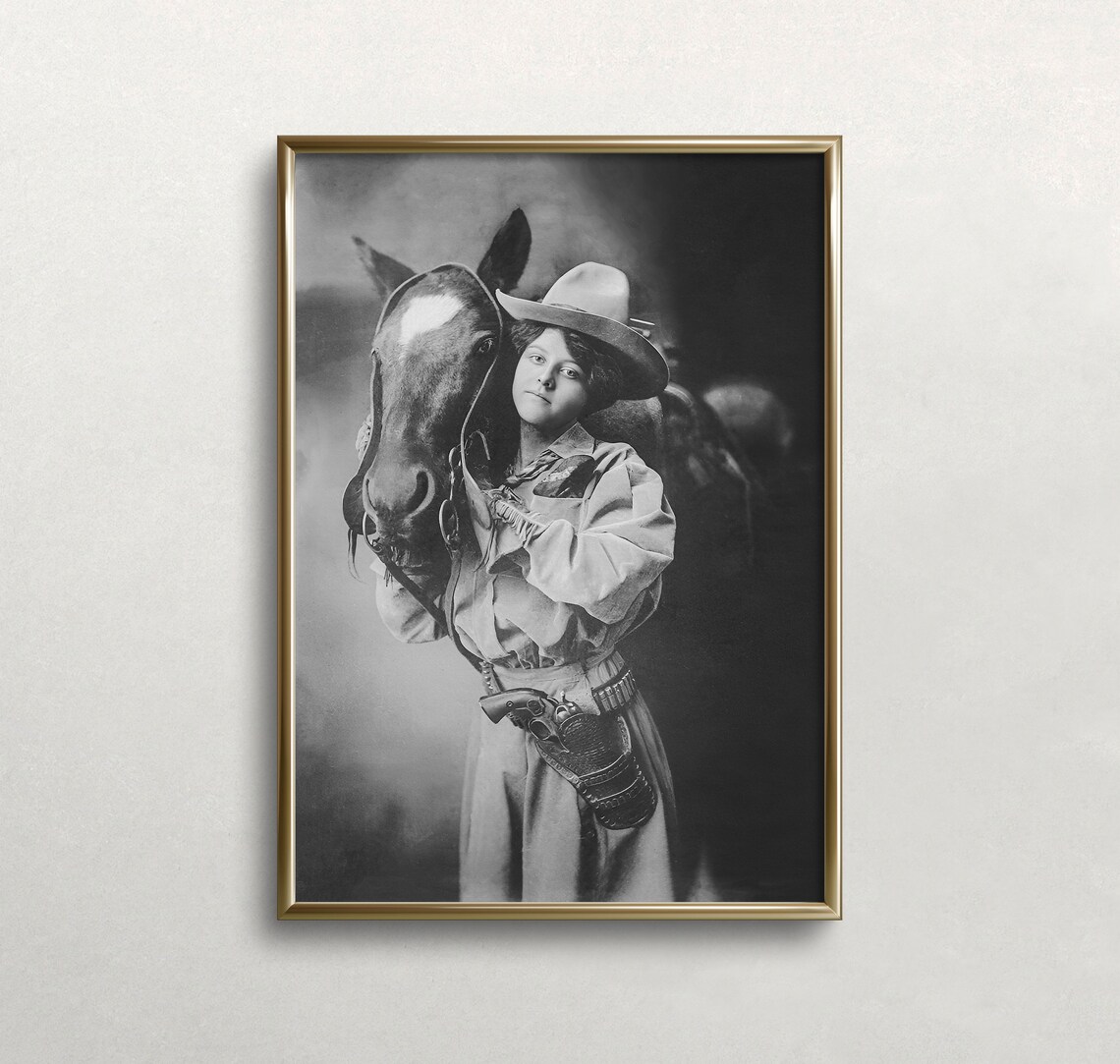 Cowgirl Wall Art Black And White Art Vintage Wall Art Western Aesthetic Horse Wall Art Old Photo Wall Art
