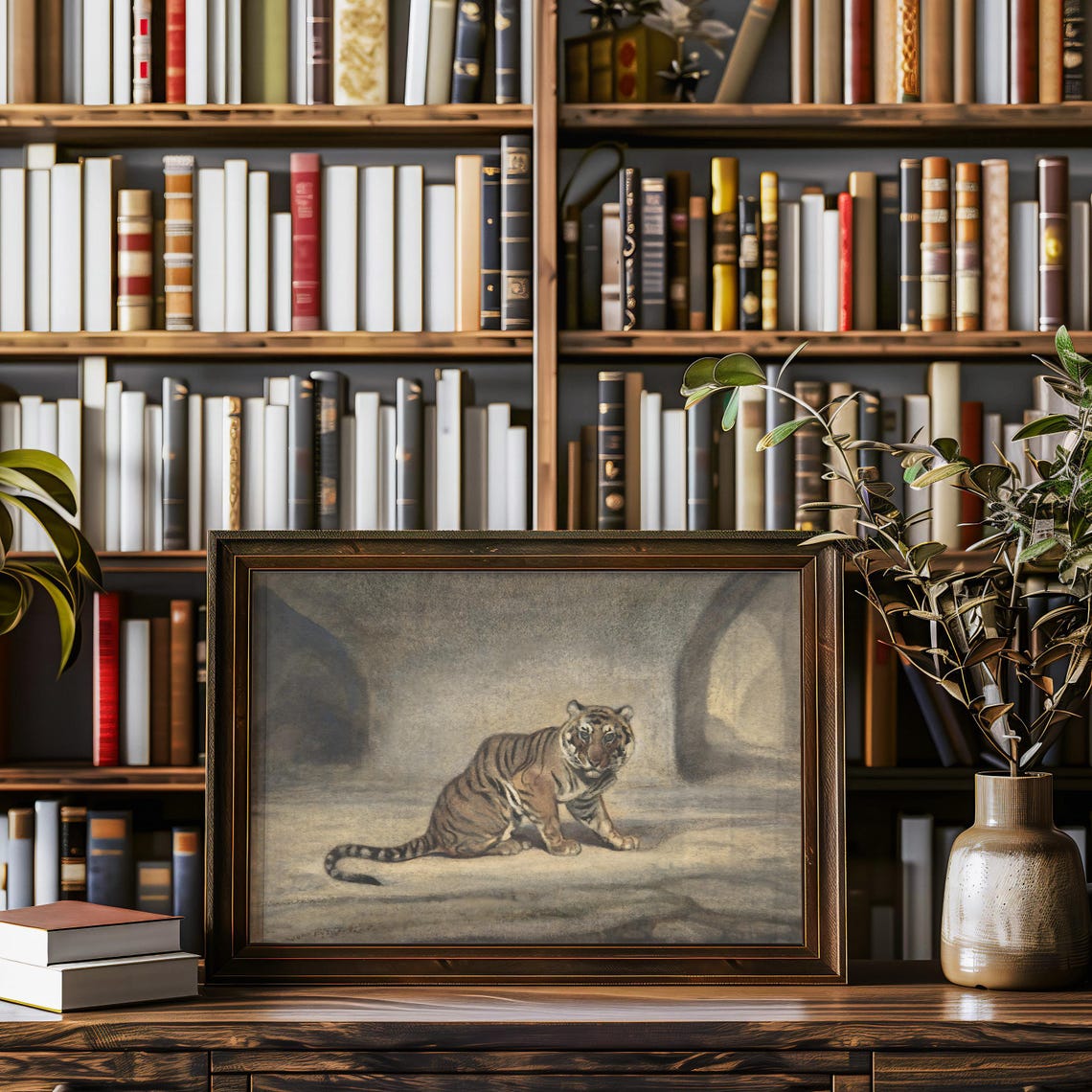 Vintage Tiger Painting Dark Moody Big Cat Wildlife Art Poster - Image 3
