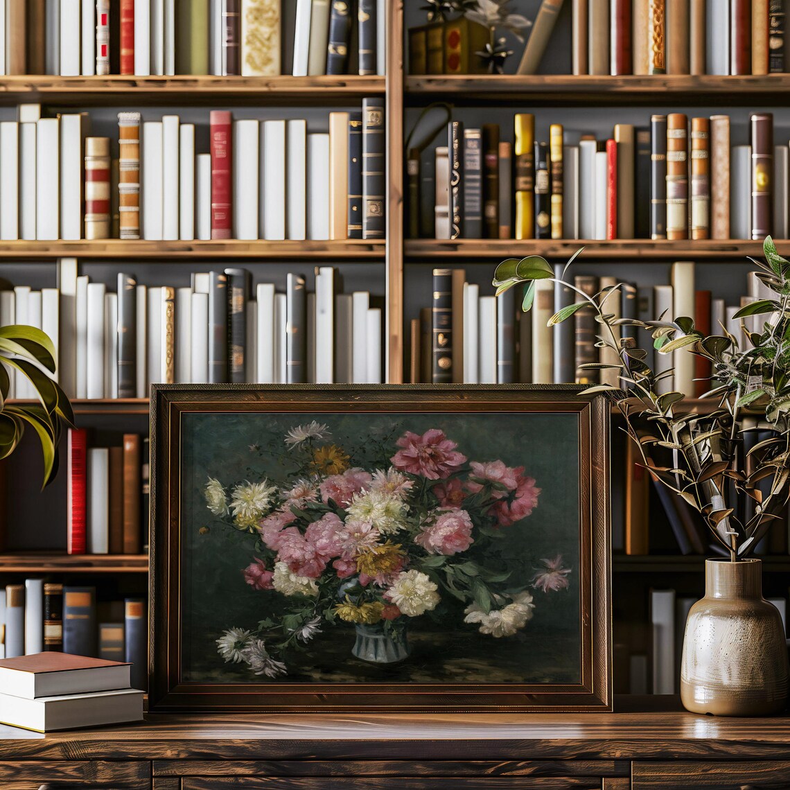 Peonies and Mums Vintage Floral Wall Art - Image 2