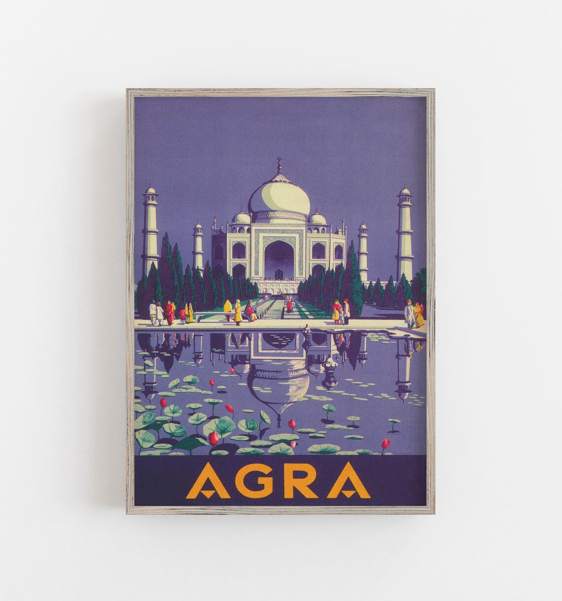 Taj Mahal, Agra Vintage Travel Poster Print, India