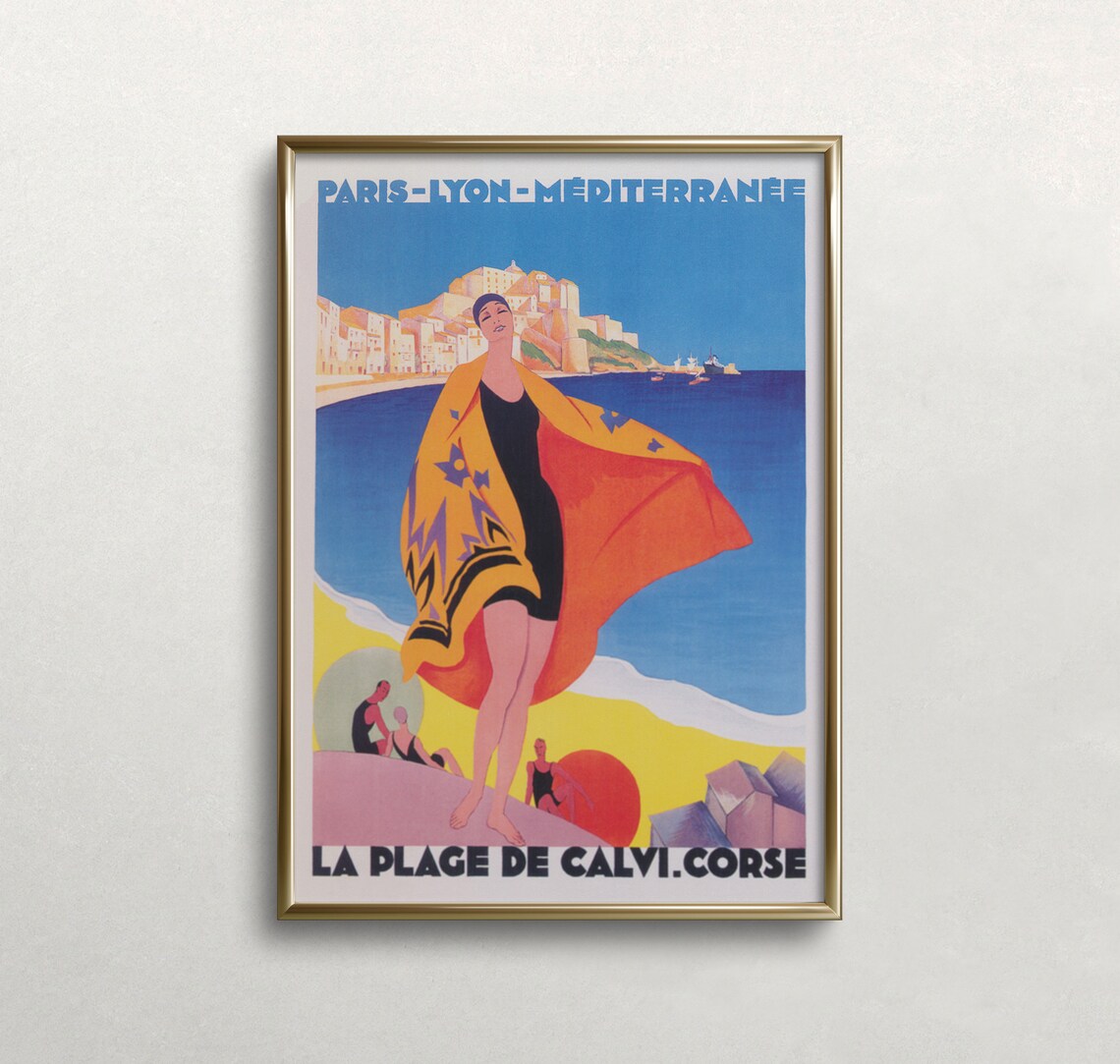 Plage De Calvi France Vintage Travel Poster, Beach Wall Art