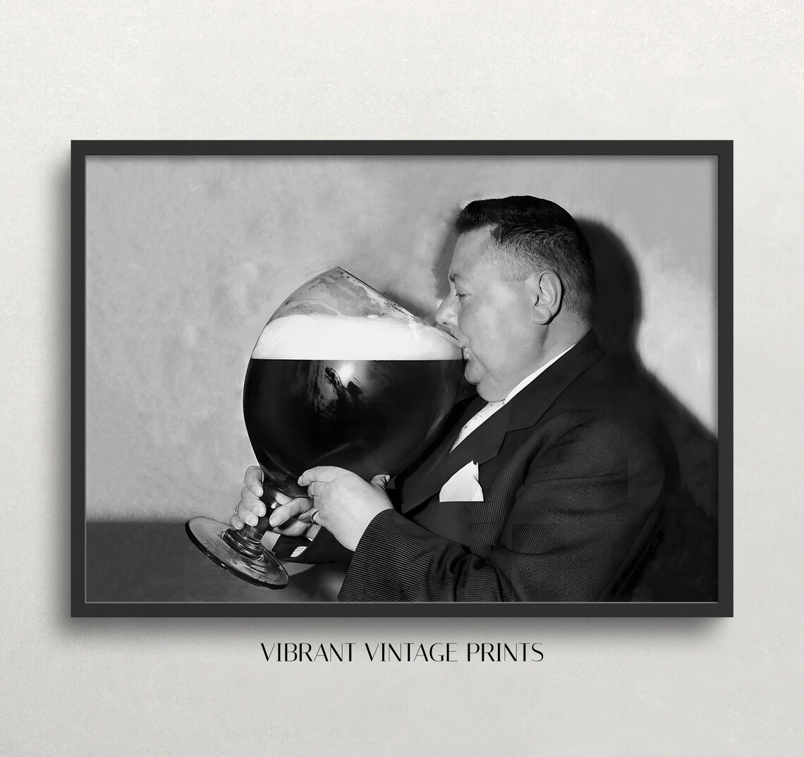Fat Man Drinking Beer Vintage Bar Wall Art Print