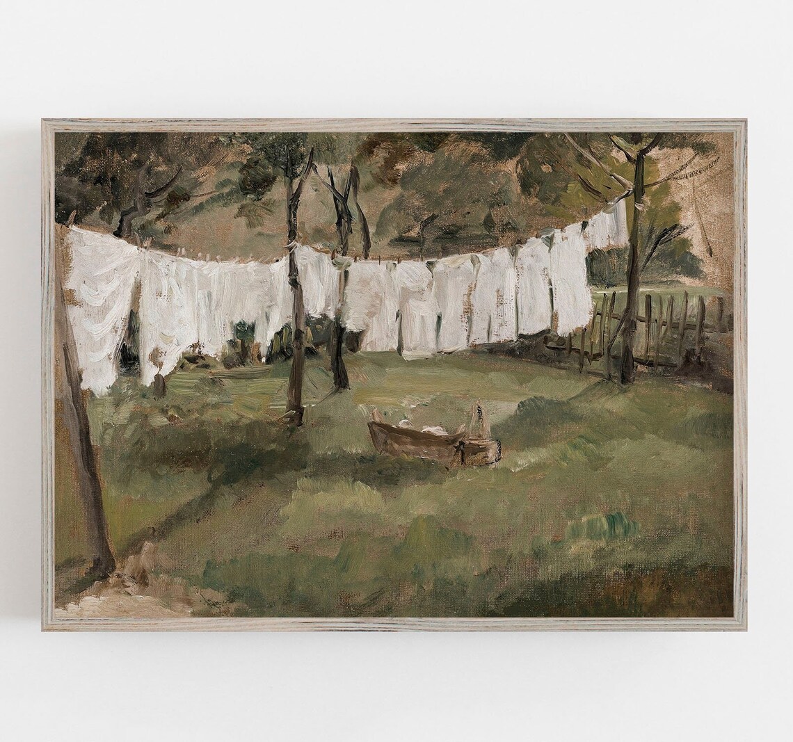 Laundry Wall Art, Vintage Neutral Landscape Art