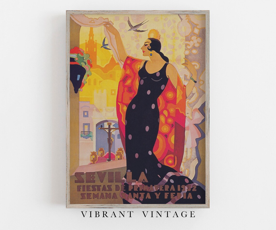 Seville Spain Vintage Travel Poster, Fiesta de Primavera
