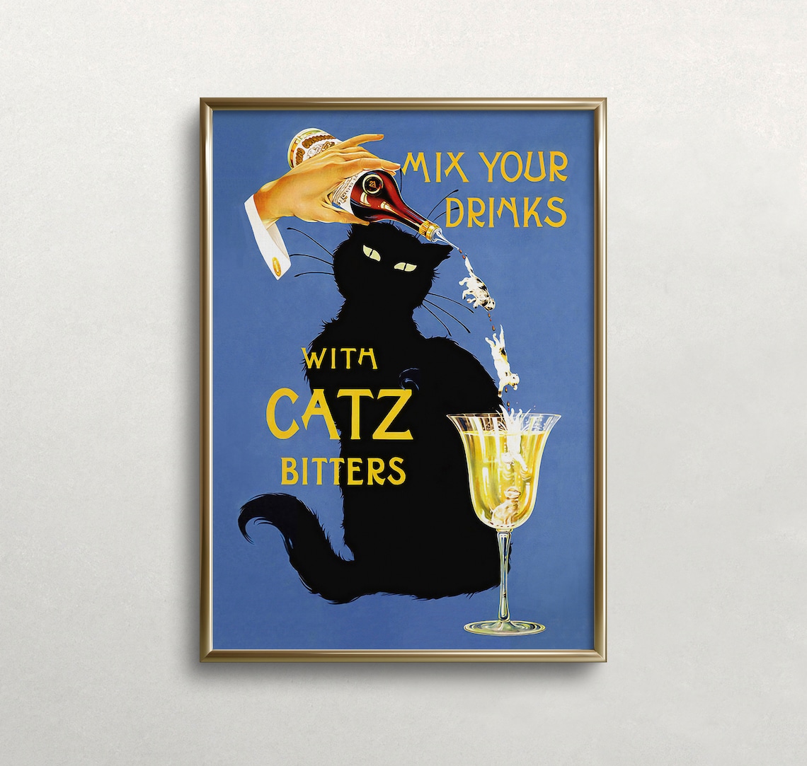 Catz Bitters Vintage Beverage Poster, Black Cat Art