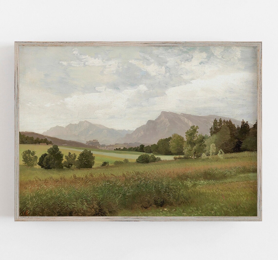 Vintage Landscape Art Print, Muted Neutral Decor