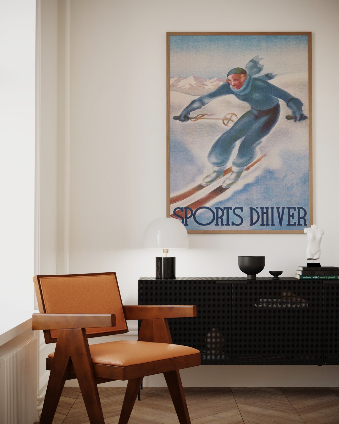 Vintage Sports dHiver French Ski Ad Downhill Skier in the Alps Poster - Image 3