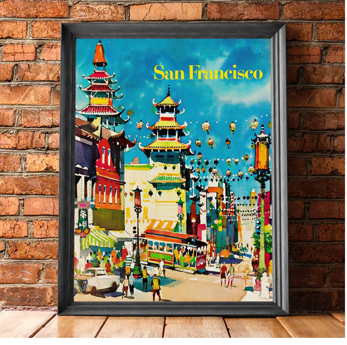 San Francisco Chinatown Street Lanterns Trolley Vintage Travel Poster - Image 2