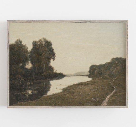 River Landscape Art Vintage Wall Art Muted Landscape Art Summer Art Antique Wall Decor Wall Art 34