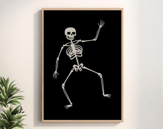 Dancing Skeleton Wall Art Print Funny Minimalist