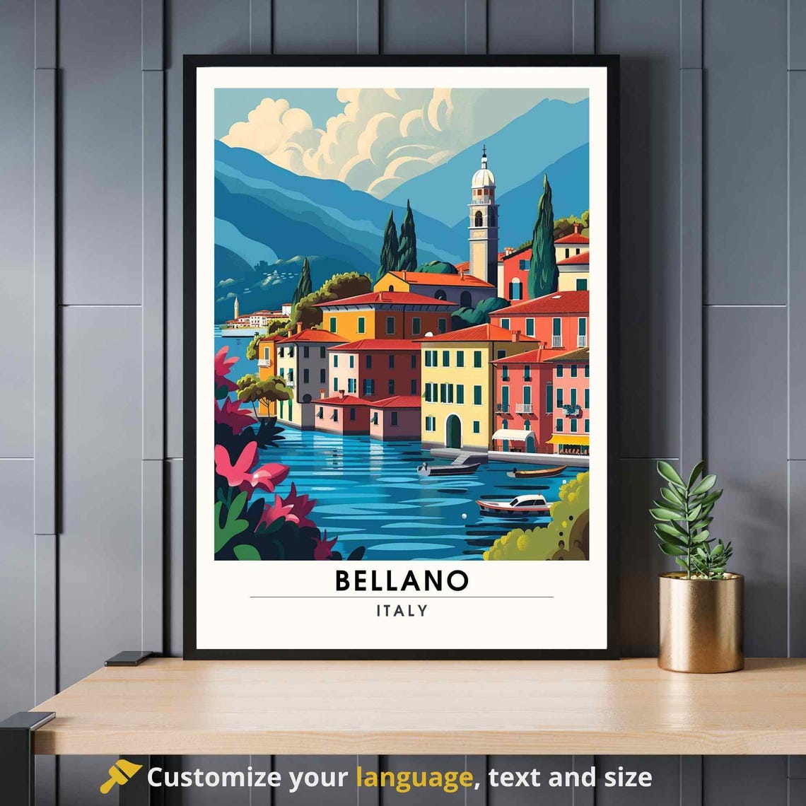 Bellano Italy Lake Como Colorful Waterfront Village Art Poster