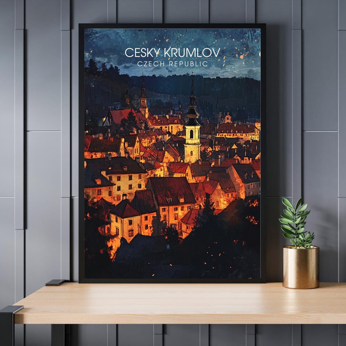 Cesky Krumlov Czech Republic Old Town Night Lights Skyline Poster