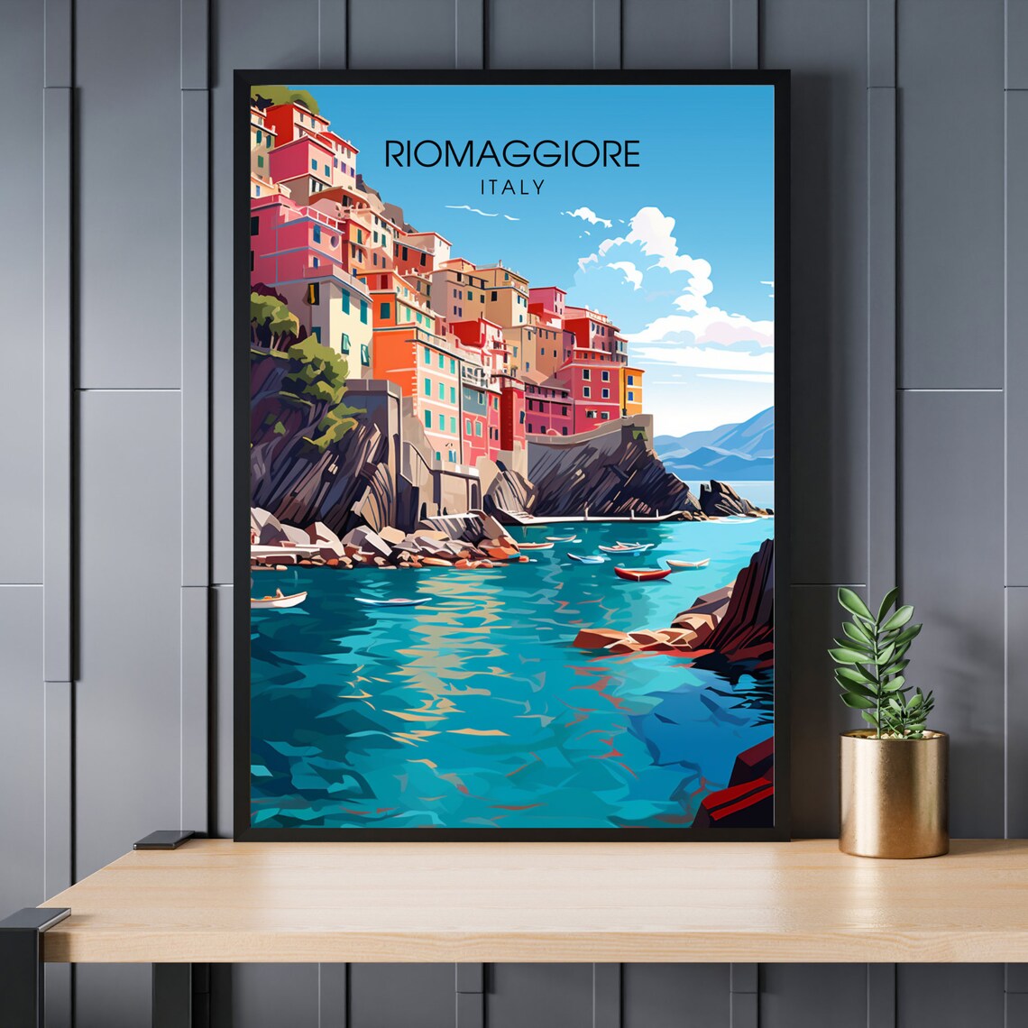 Riomaggiore Italy Travel Poster, Cinque Terre
