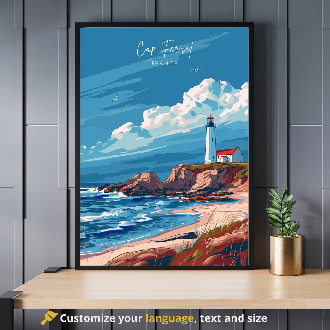 Cap Ferret France Lighthouse Rocky Coast Blue Ocean Travel Poster