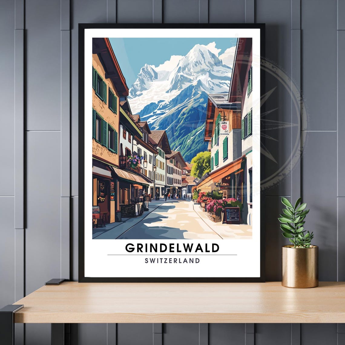 Grindelwald Switzerland Village Street Alpine Peak View Poster