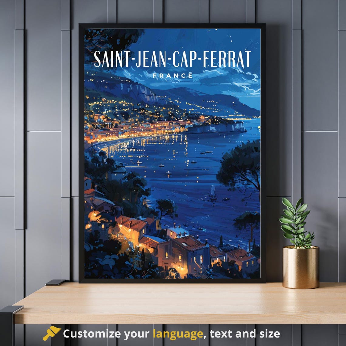 Saint Jean Cap Ferrat France Night Coast Harbor Lights Poster
