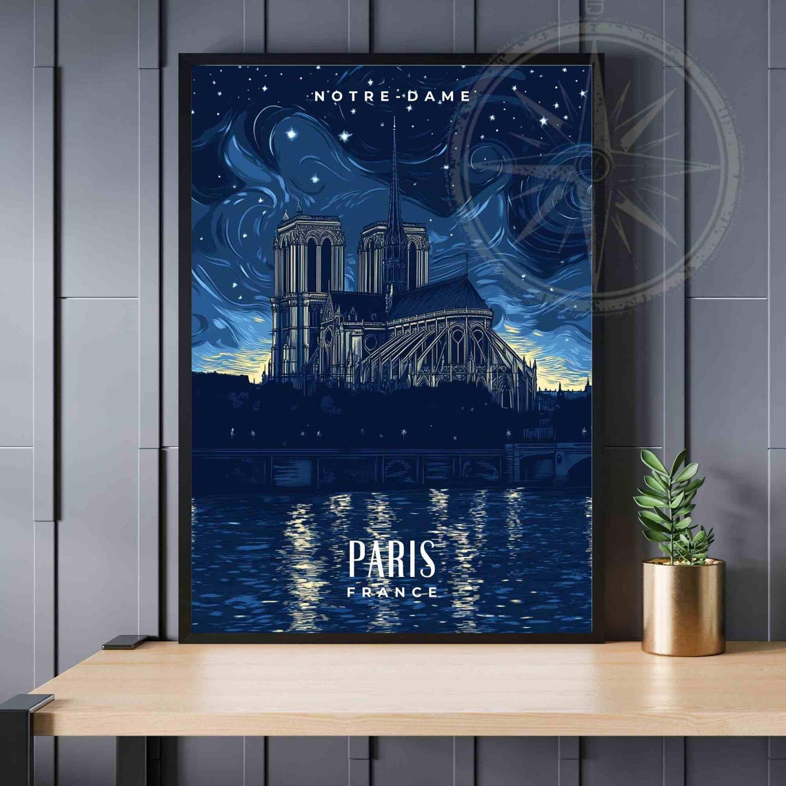 Paris Notre-Dame Starry Night Swirling Sky Cathedral Artwork Poster - Image 4
