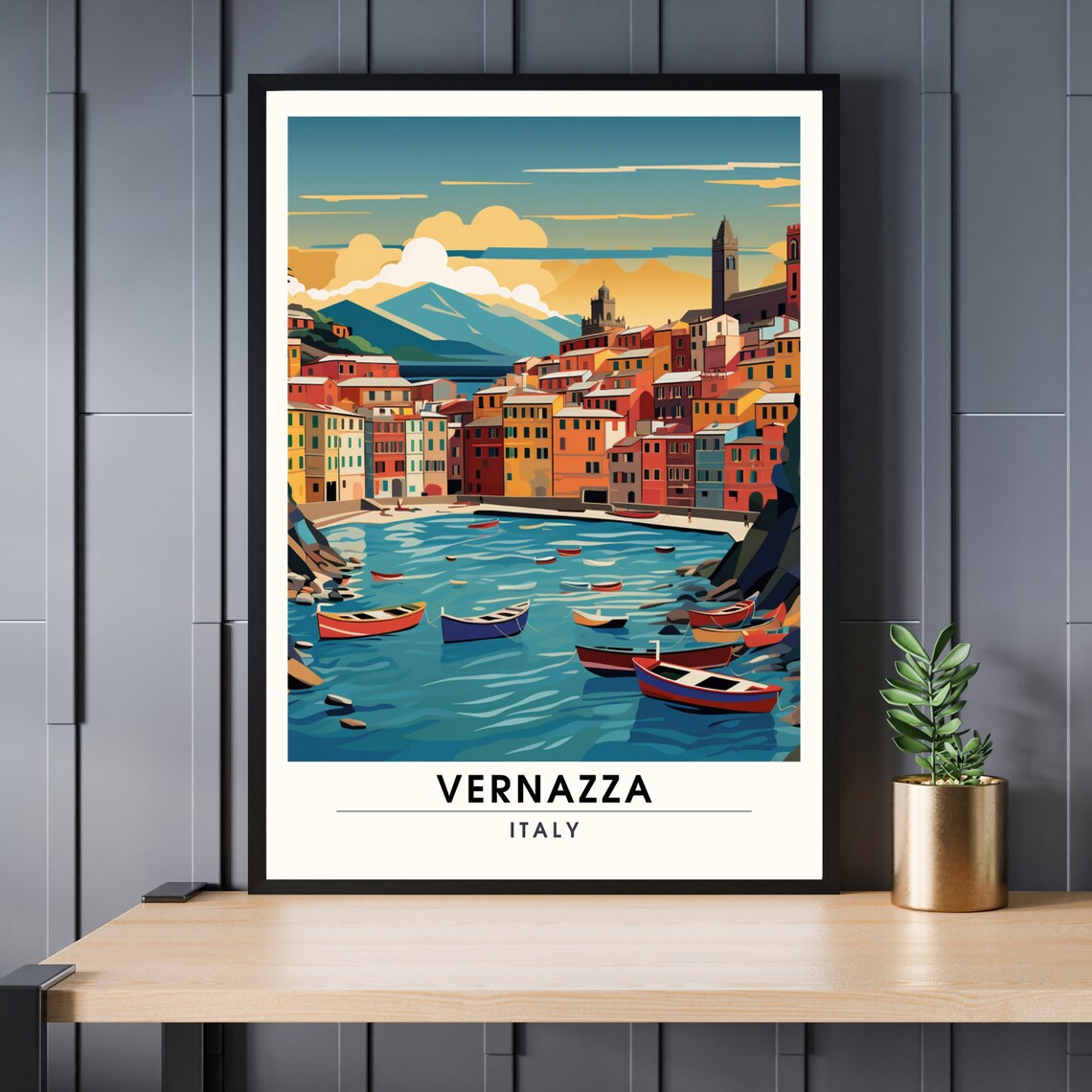 Vernazza Italy Cinque Terre Colorful Coastal Travel Art Poster