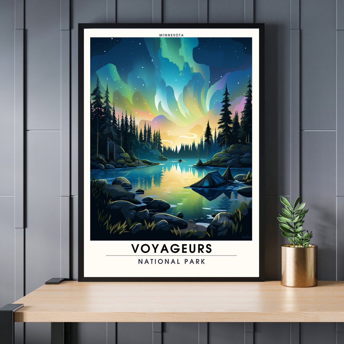 Voyageurs National Park Minnesota Northern Lights Lake Camp Poster