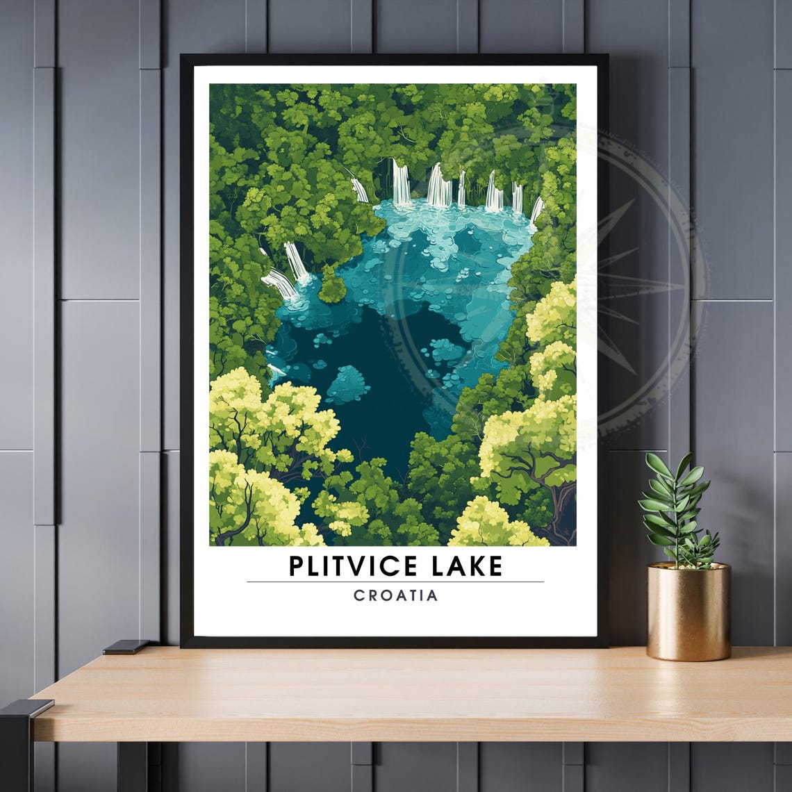Plitvice Lakes Croatia Waterfall Forest Aerial Travel Poster