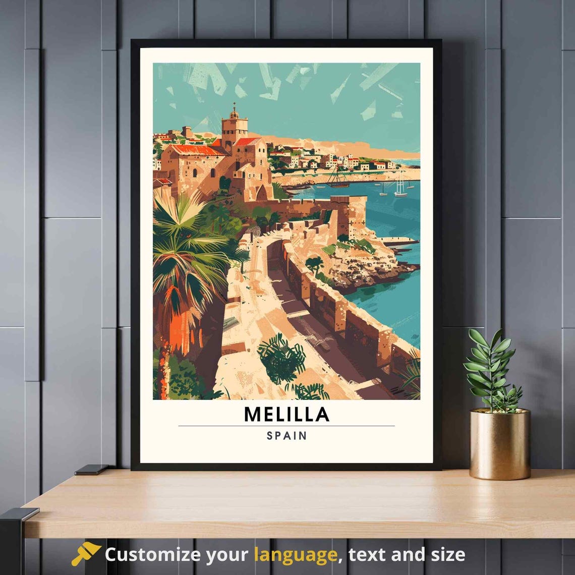 Melilla Spain Beautiful Coastal City Harbor Vintage Travel Poster