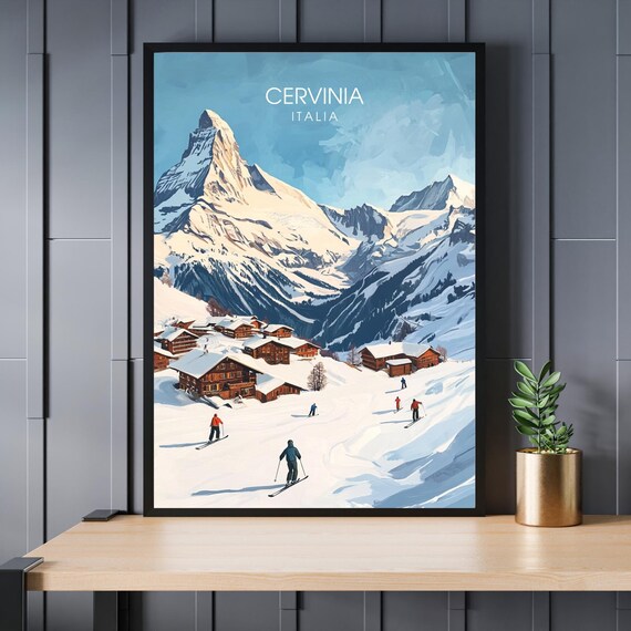 Cervinia Italia Alpine Ski Resort Mountain Village Travel Poster