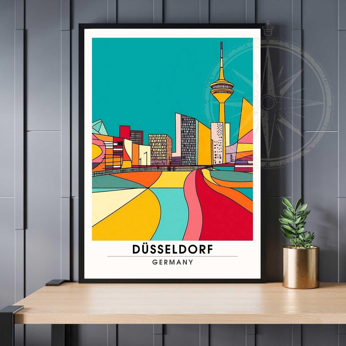 Düsseldorf Geometric Pop Art Skyline Rheinturm Germany Poster