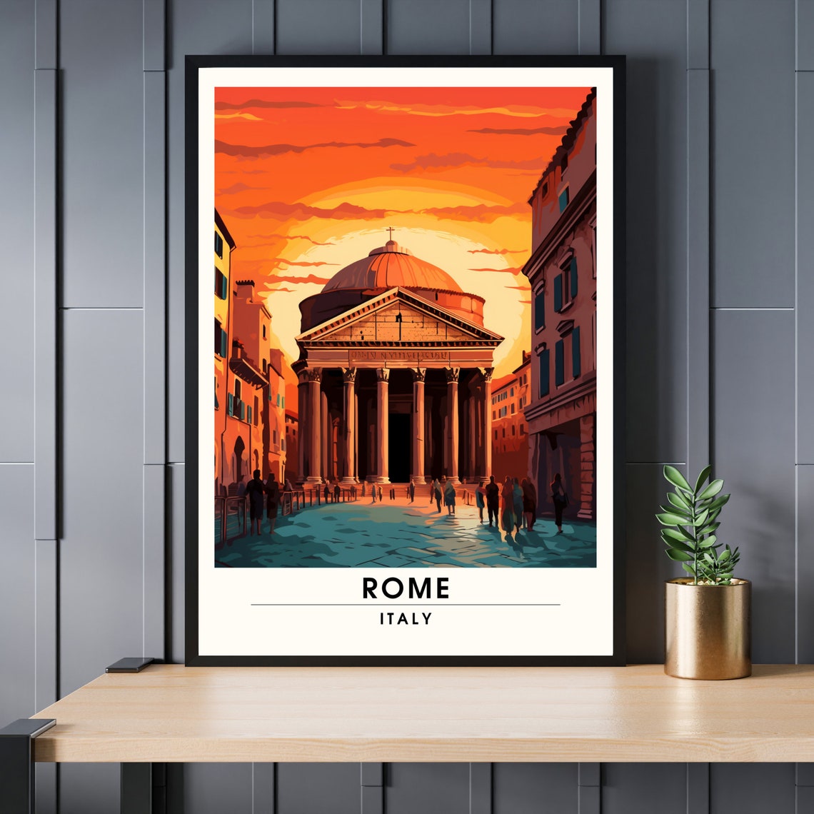 Rome Italy Pantheon Golden Sunset Historic Landmark Travel Poster