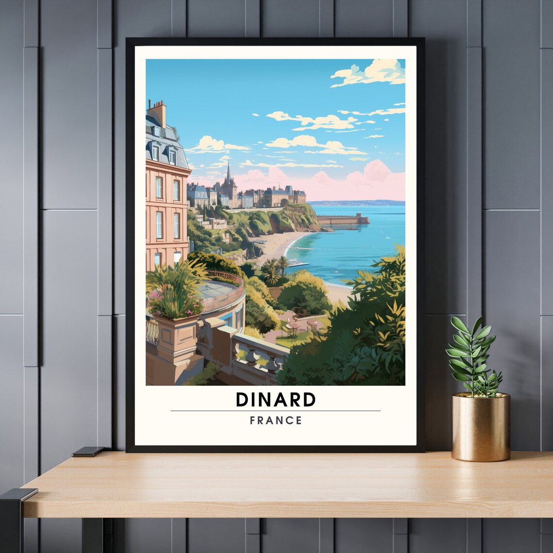 Dinard France Brittany Coastal Cliffs Seaside Town Art Poster