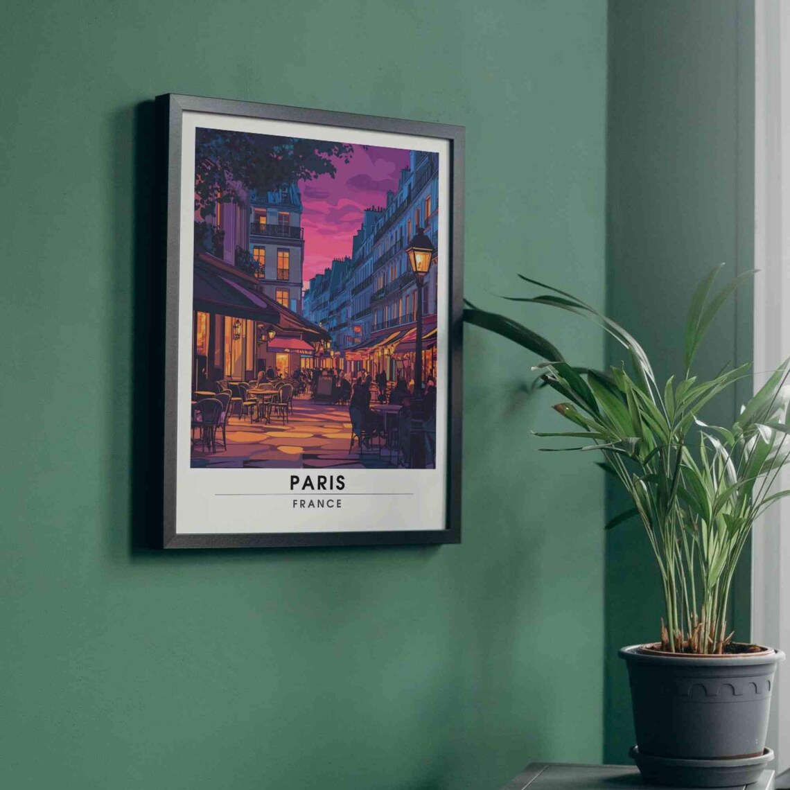 Paris France Saint Michel Evening Cafe Street Scene Travel Poster - Image 4