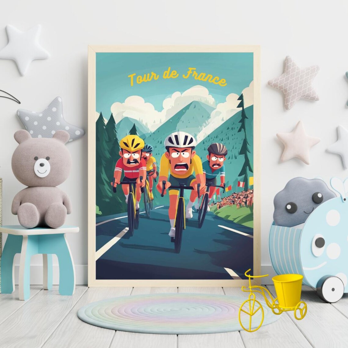 Tour de France Funny Cartoon Riders Mountain Race Sports Poster