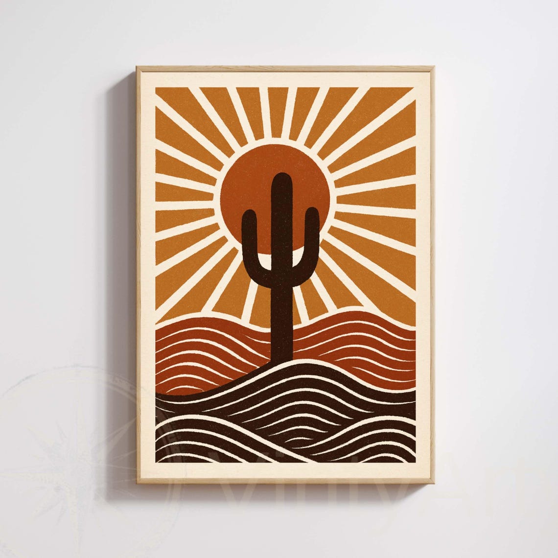 Saguaro Cactus Desert Sun Midcentury Graphic Sunset Wall Poster