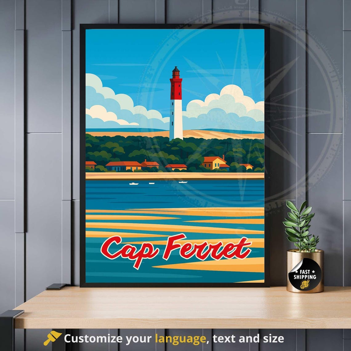 Cap Ferret France Sunny Lighthouse Red Striped Tower Beach Poster
