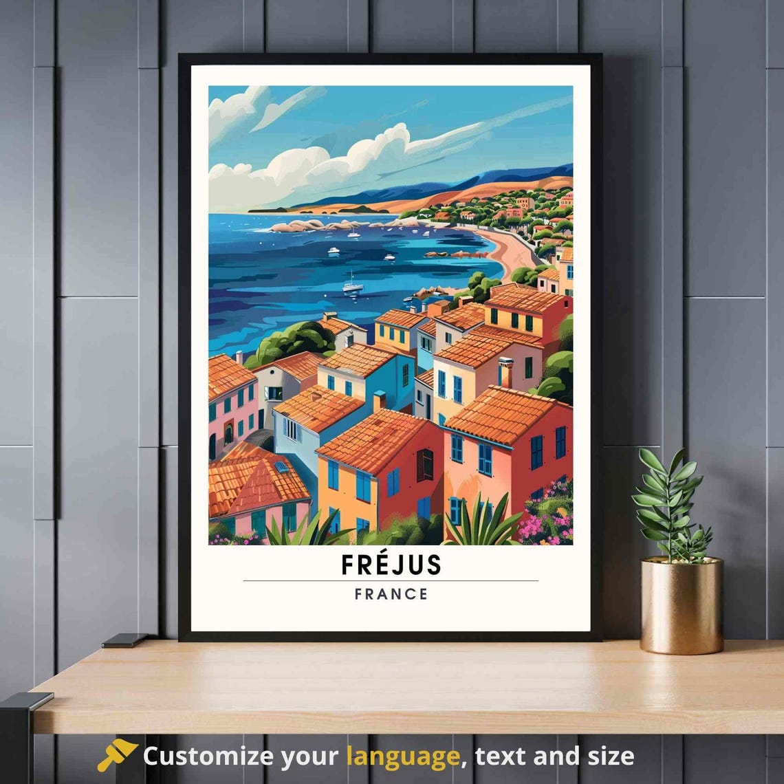 Frejus France Coastal Rooftops Bay Blue Sea Daytime Sunlit Poster