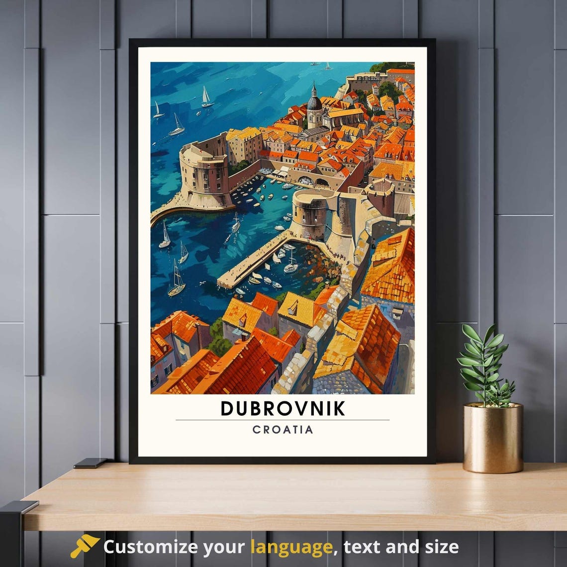 Dubrovnik Croatia Old Town Walls Red Roofs Aerial Travel Poster