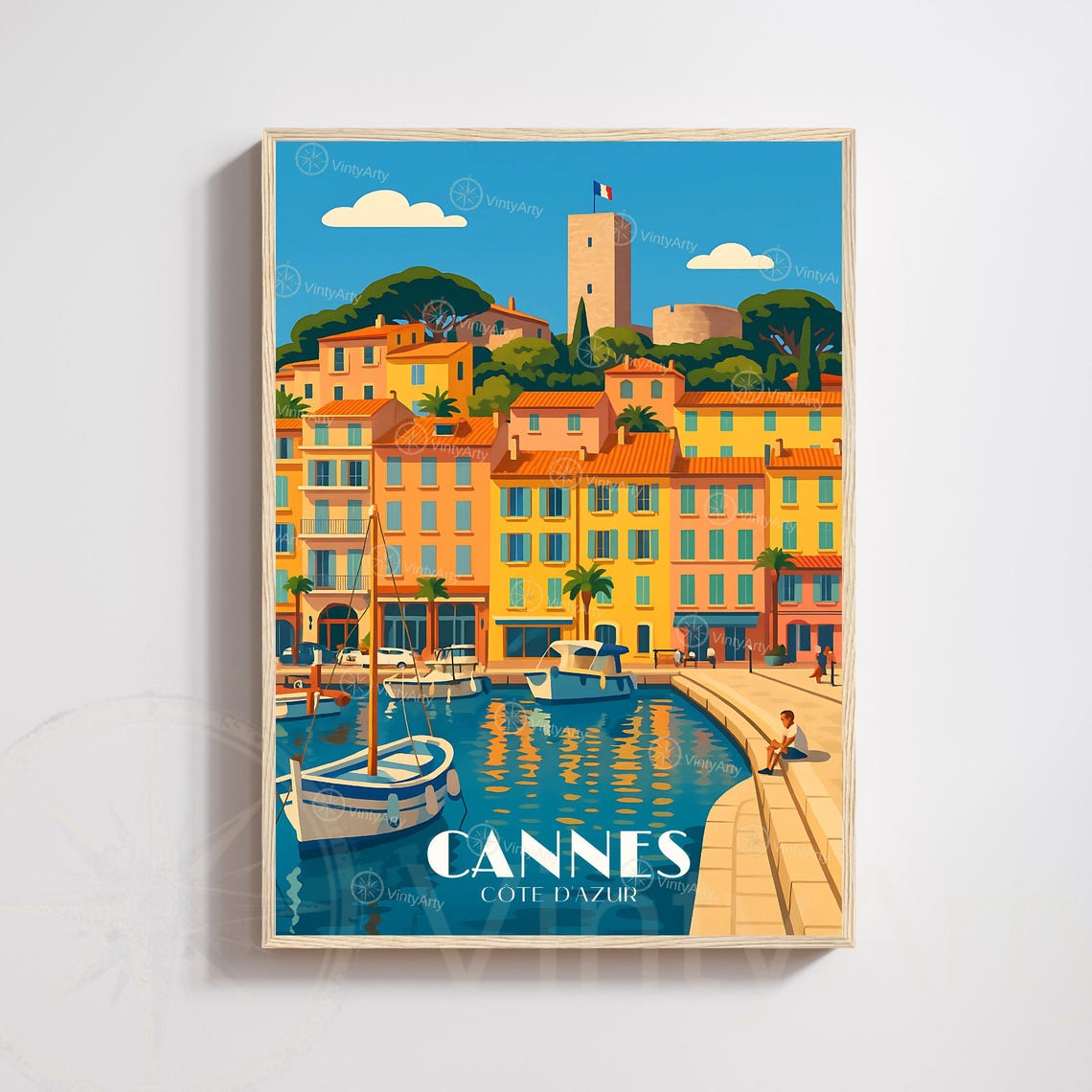 Cannes Cote dAzur Harbor Travel Poster France Old Port Boats Art