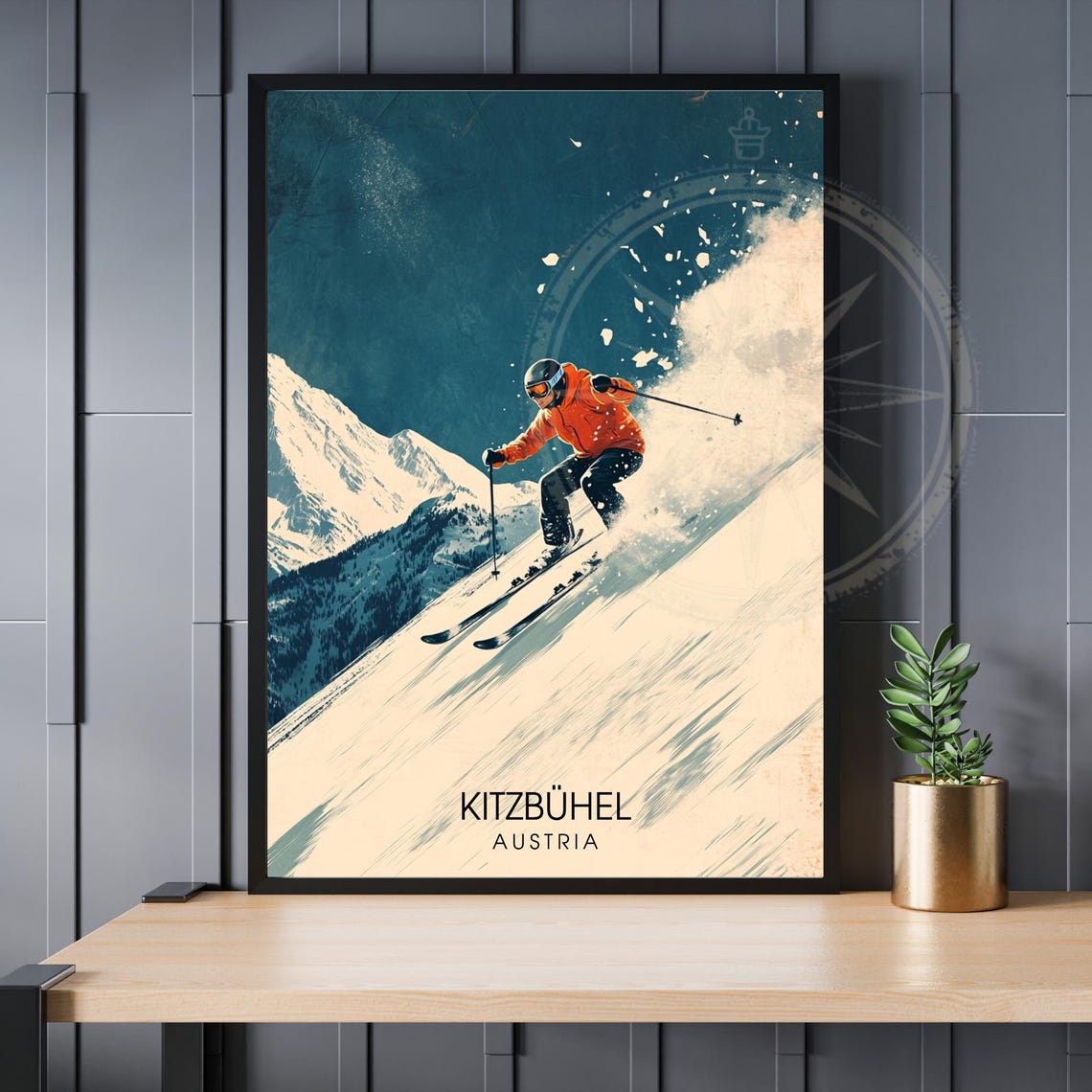Kitzbuhel Austria Ski Poster Vintage Skier Powder Slope Art Decor