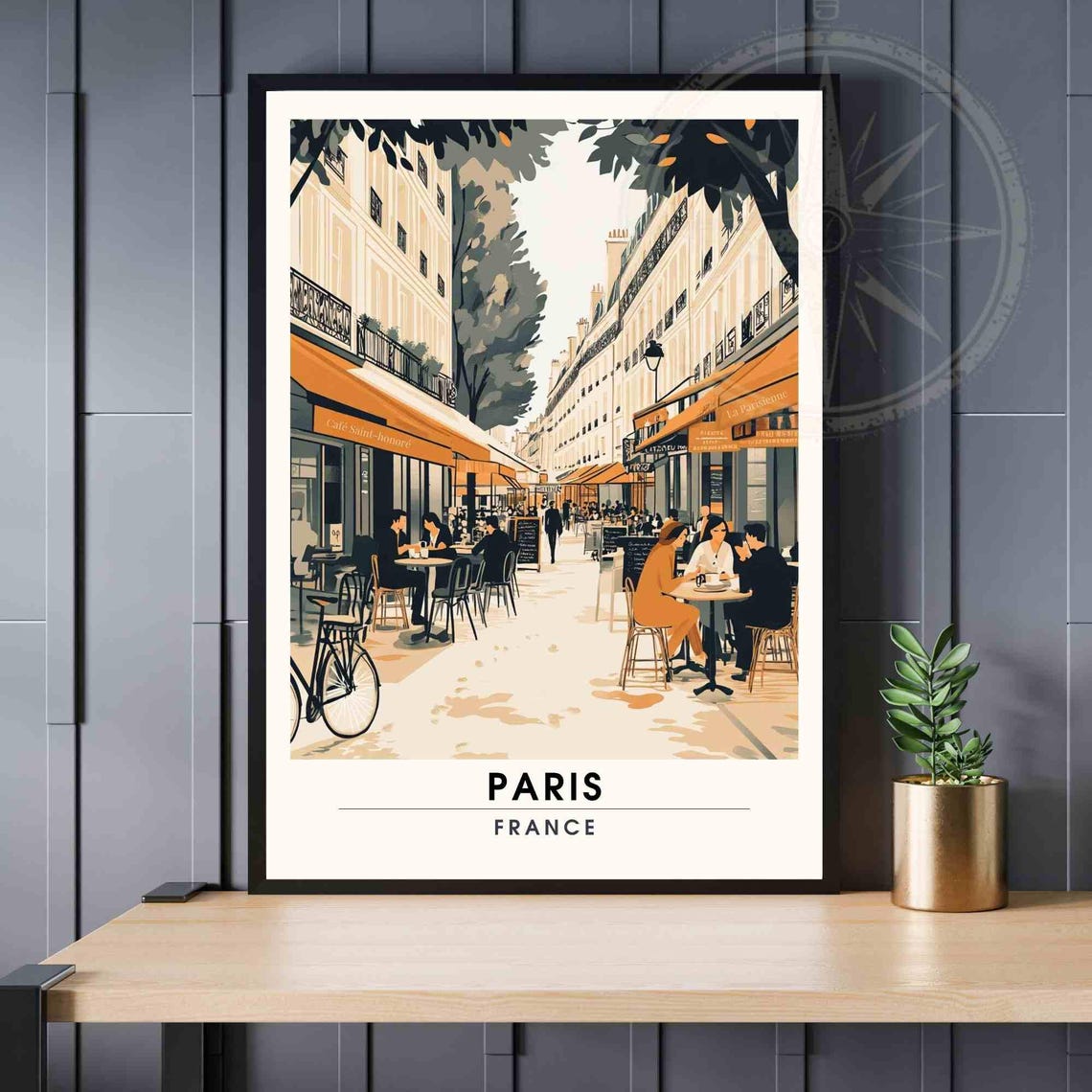 Paris France Rue Saint Honore Cafe Awnings Street Scene Poster