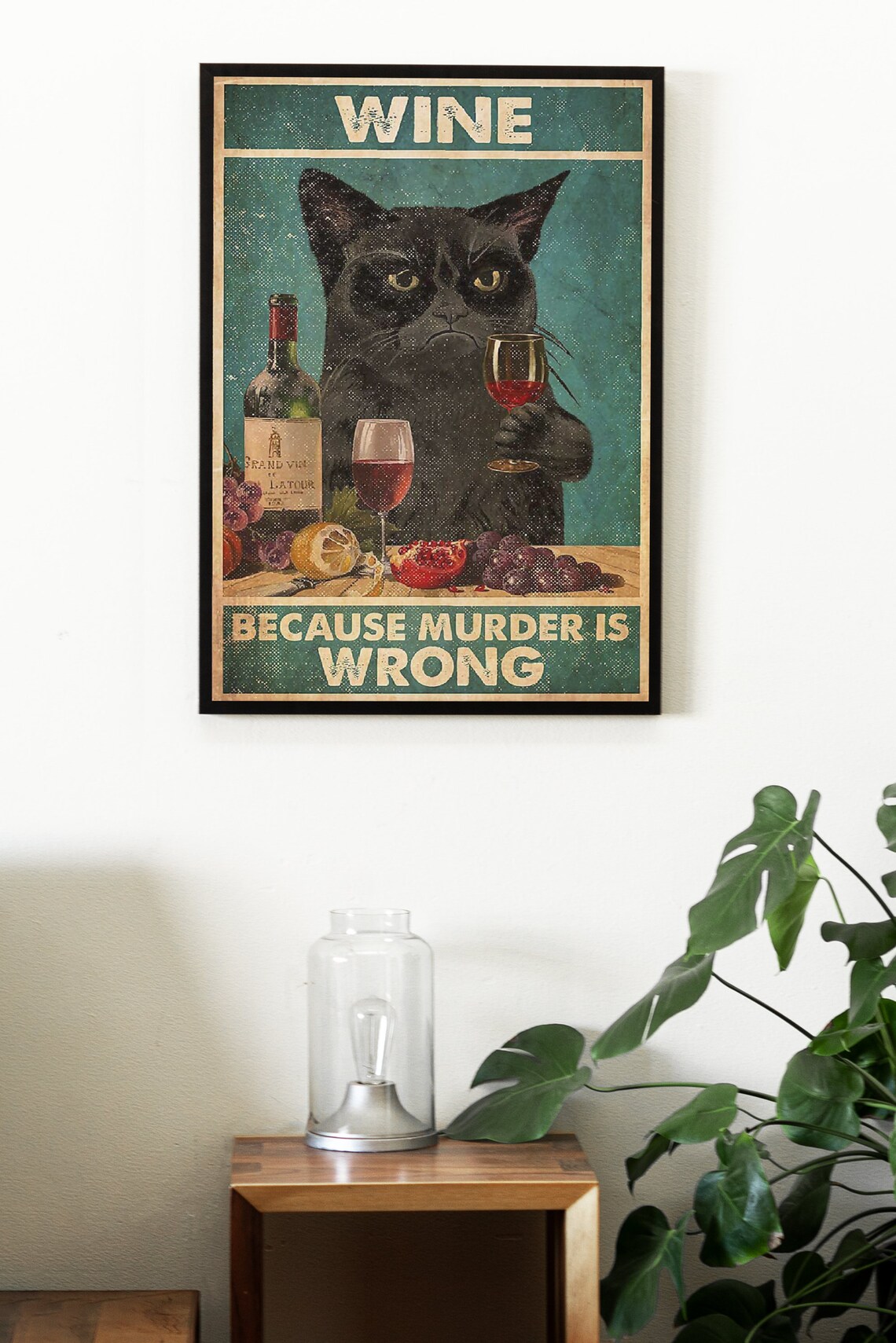 Wine Because Murder Is Wrong Cat Lover Art Print - Image 2