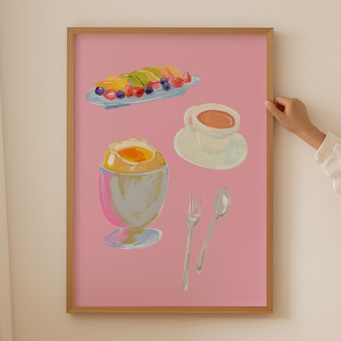 Pink Breakfast Still Life Soft Boiled Egg Pastel Kitchen Poster