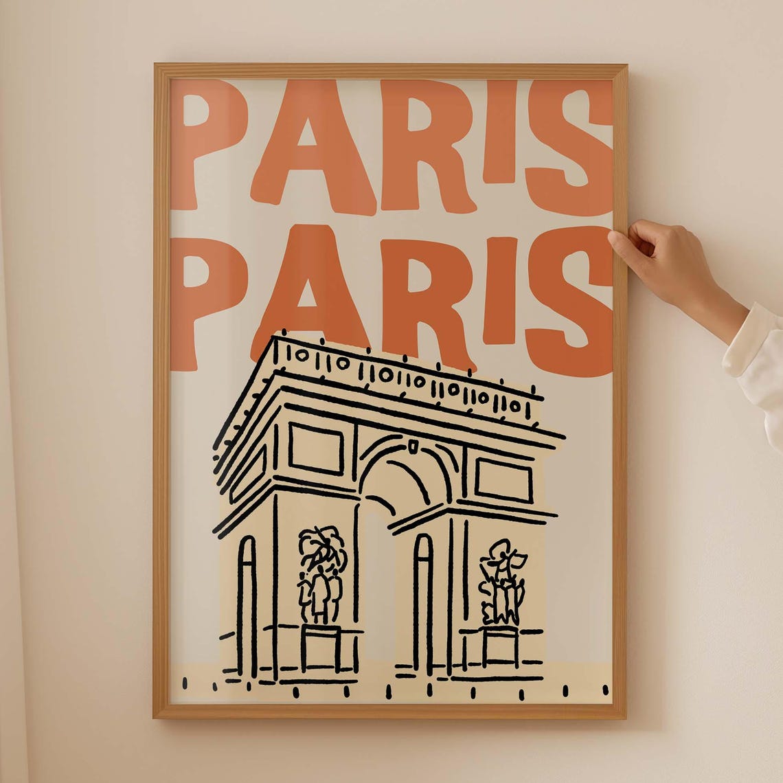 Paris Arc De Triomphe Retro Sketch Terracotta Typography Wall Poster