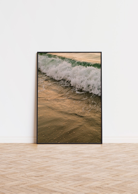 Ocean Wave Breaking Beach Photo Foamy Surf Golden Sand Coastal Poster